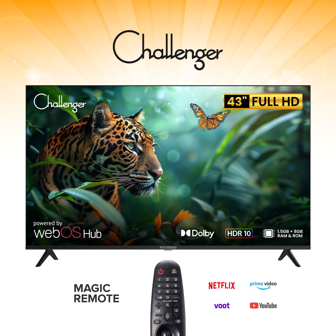 Challenger 43 Inch FHD Smart TV with Android 14 | Full HD LED TV | SHY43FW2J8