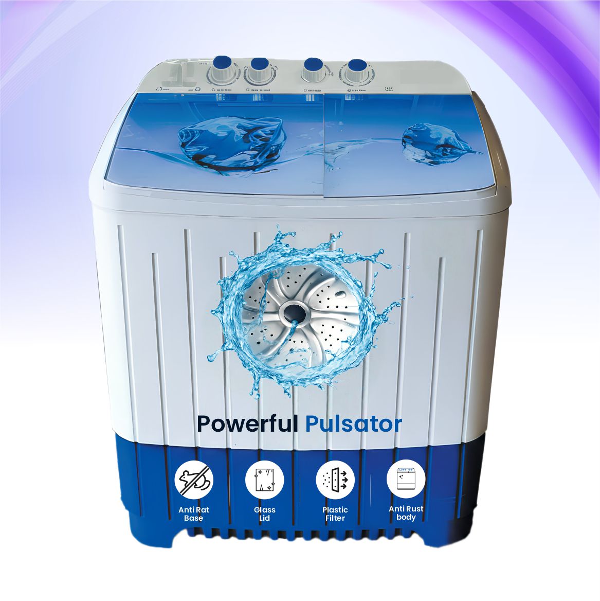 BOLLD 9.5kg Semi Automatic Washing Machine with Easy Wash, Water Level Selector & Radio Knobs