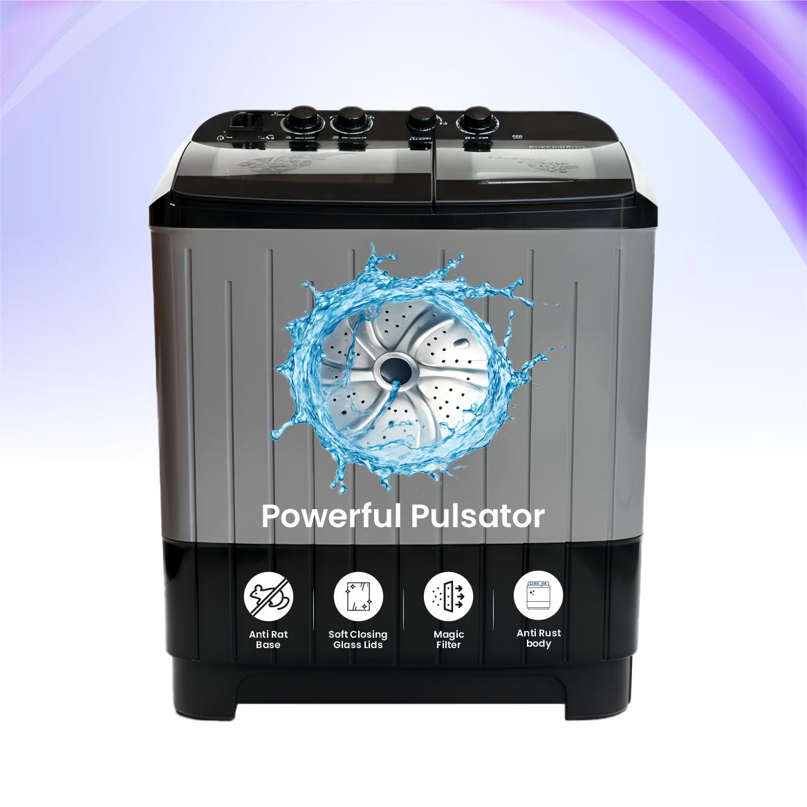 BOLLD 9.5kg Semi Automatic Washing Machine with Easy Wash, Water Level Selector & Radio Knobs