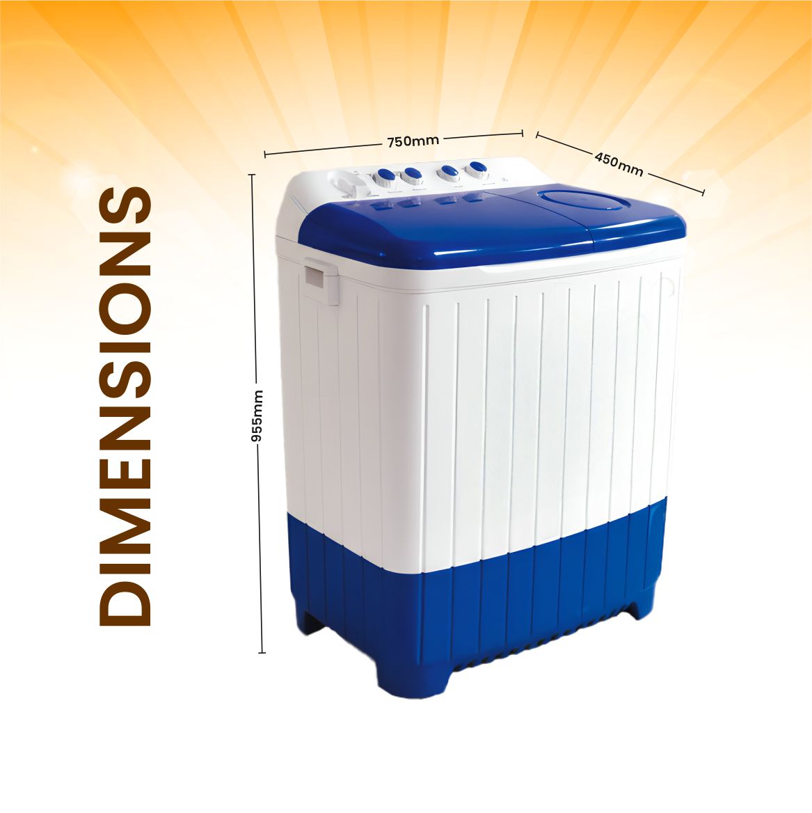 Challenger 7.7 Kg Semi Automatic Washing Machine with Easy Wash, Water Level Selector & Radio Knobs